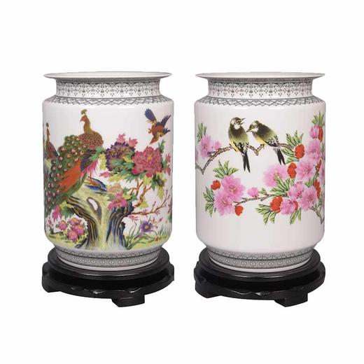 屏开富贵水点桃花棋子瓶 商品图0