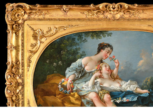 独角鹿西洋古董弗朗索瓦·布歇布面油画《花神芙洛拉与侍女》 商品图3