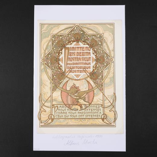 独角鹿西洋古董法国捷克大师穆夏原版系列版画作品《我们的天父》 商品图0