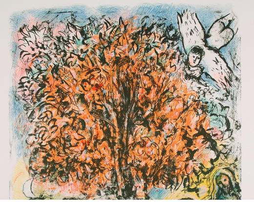 独角鹿西洋古董现代艺术大师夏加尔创作彩色石板版画作品圣家族 商品图2