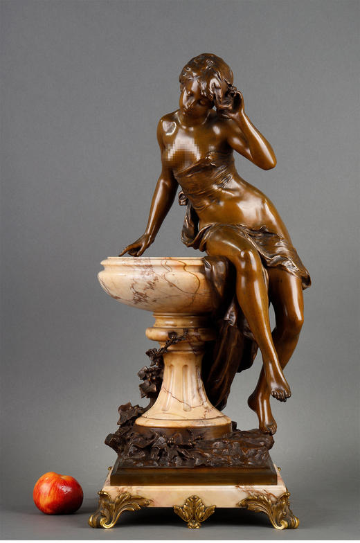 独角鹿西洋古董雕塑家Math. Moreau池边少女大理石鎏金青铜雕塑 商品图1