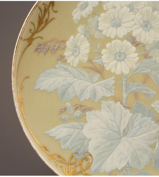 独角鹿西洋古董瓷器德国KPM Gustav Kämper雏菊描金浮雕玉石瓷盘 商品图2