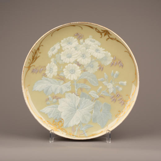 独角鹿西洋古董瓷器德国KPM Gustav Kämper雏菊描金浮雕玉石瓷盘 商品图0