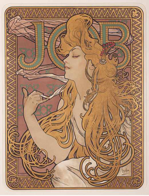 独角鹿西洋古董捷克国宝级大师穆夏签名经典原版石版画《Job》 商品图1