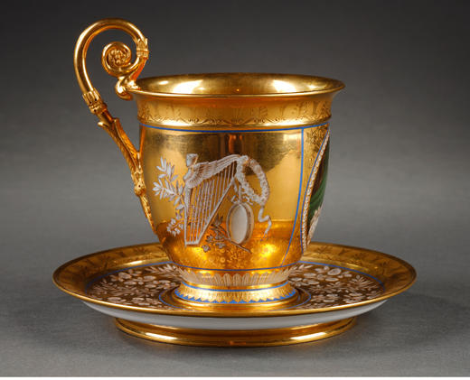 独角鹿西洋古董塞弗尔瓷器手绘描金肖像细密画瓷器杯碟一套 商品图3