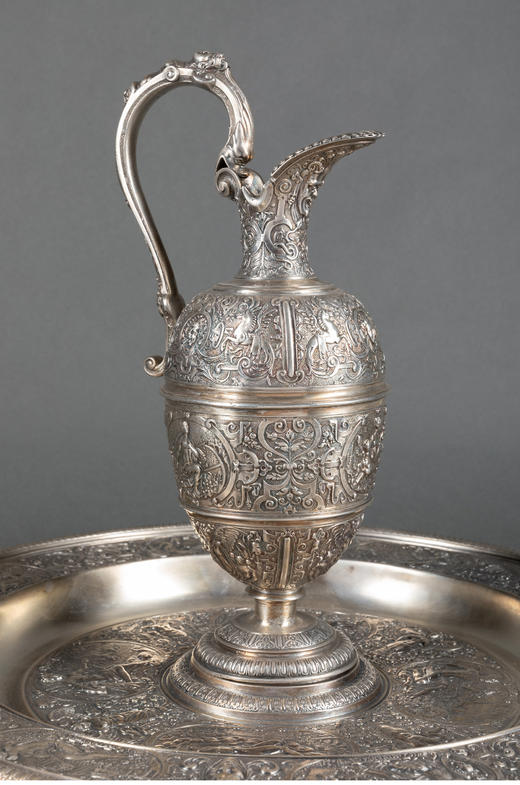 独角鹿西洋古董银器法国浮雕信望爱主题镀银水壶玫瑰露水盘 商品图4