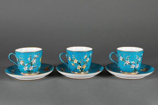 独角鹿西洋古董1890年代奥地利出品花鸟主题茶杯托盘杯碟五件套 商品图4