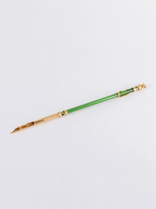 独角鹿西洋古董法国出品铜鎏金镶嵌绿色水晶五角星蘸水笔 商品图1