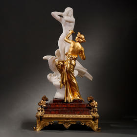 独角鹿西洋古董法国拿破仑三世时期铜鎏金大理石群雕雕塑的寓言