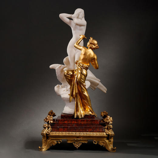 独角鹿西洋古董法国拿破仑三世时期铜鎏金大理石群雕雕塑的寓言 商品图0