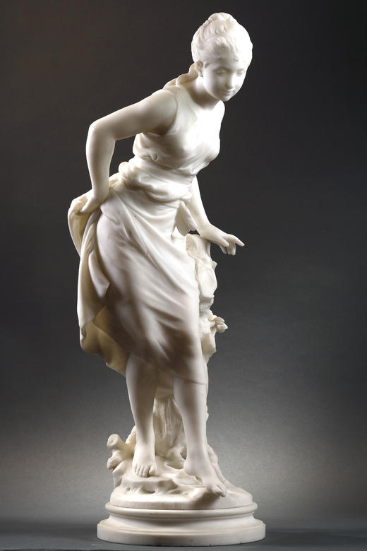 独角鹿西洋古董法国mathrin Moreau女子微笑主题雪花大理石雕像 商品图1