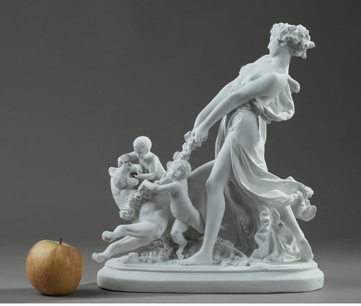 独角鹿西洋古董雕塑家Carrier-Belleuse素胎瓷 牵着母狮的狄安娜 商品图1