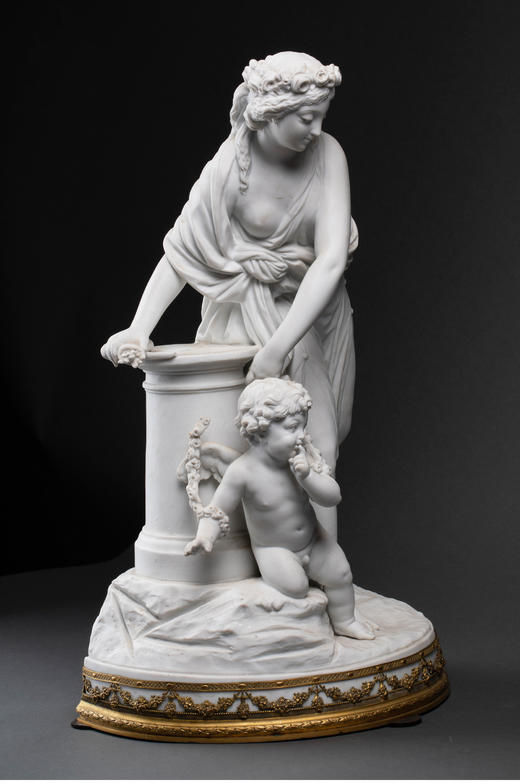 独角鹿西洋古董雕塑法国Samson瓷窑素胎瓷群雕《维纳斯与丘比特》 商品图1