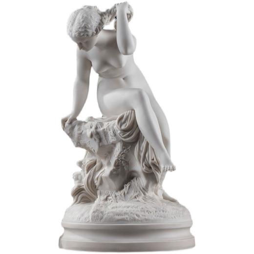 独角鹿西洋古董雕塑1900年代法国出品水边少女主题素胎瓷雕塑 商品图4