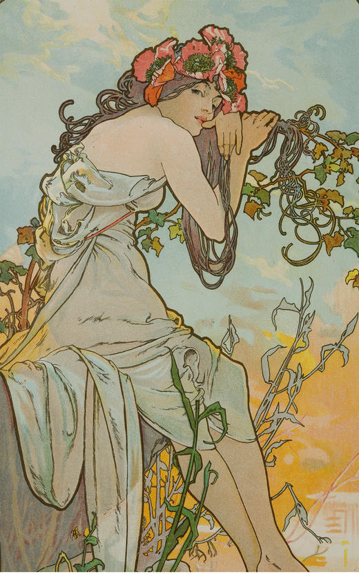 独角鹿西洋古董大师穆夏签名原版版画《四季Les Quatre Saisons》 商品图4