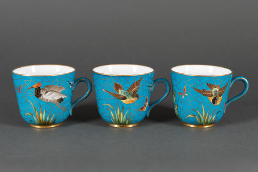独角鹿西洋古董1890年代奥地利出品花鸟主题茶杯托盘杯碟五件套 商品图1