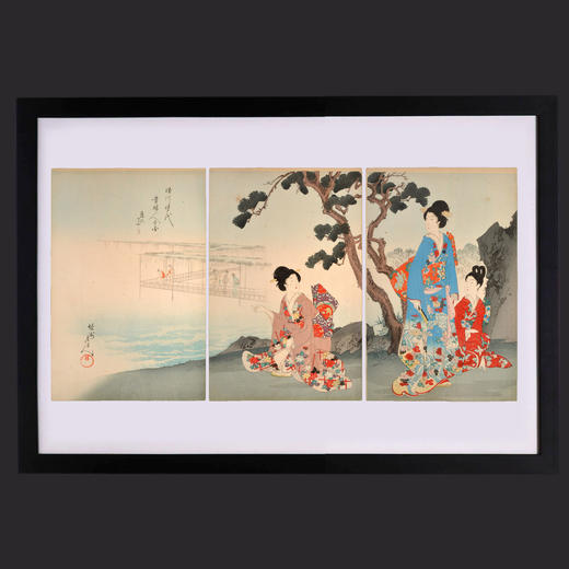 独角鹿西洋古董浮世绘大师杨洲周延三联幅版画徳川時代貴婦人の図 商品图3