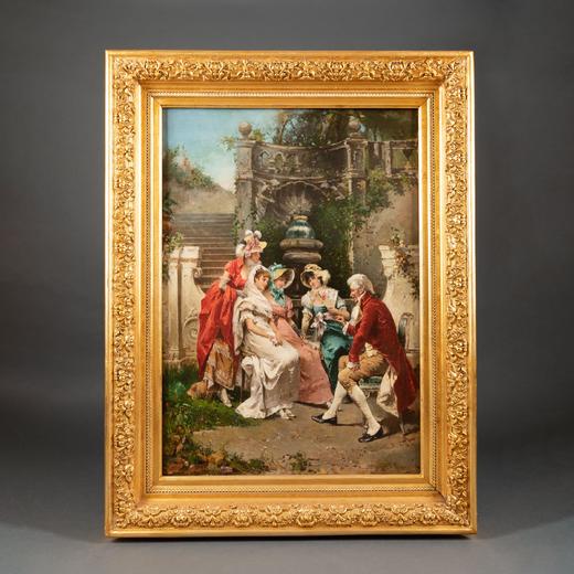 独角鹿西洋古董19世纪末意大利画家Francesco PELUSO出品油画 商品图0