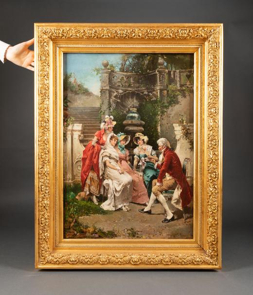 独角鹿西洋古董19世纪末意大利画家Francesco PELUSO出品油画 商品图1