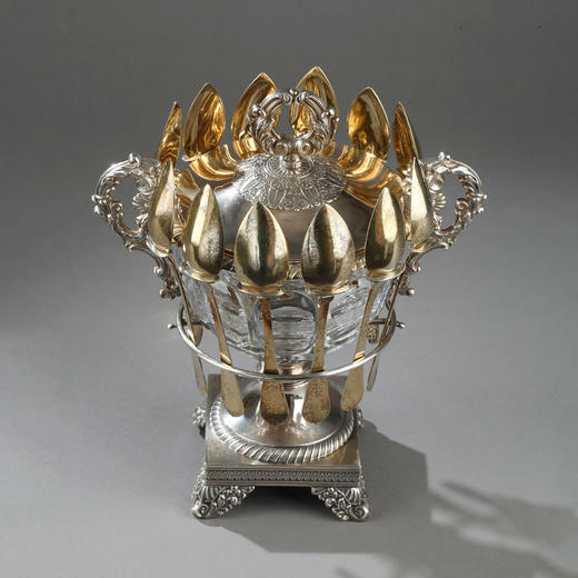 独角鹿西洋古董François-Julien Doyen路易十六风纯银水晶果酱樽 商品图0