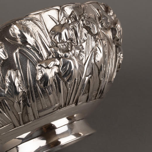 独角鹿西洋古董银器明治时期日本Kühn & Komor花鸟纯银碗 商品图4