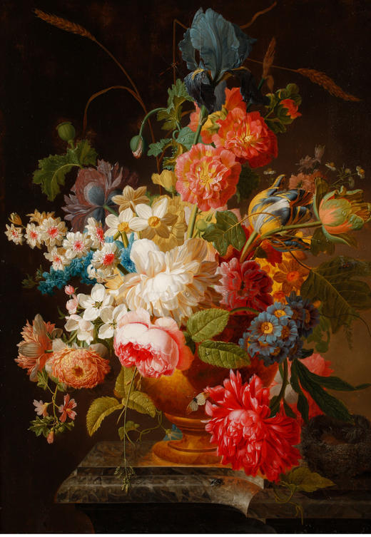 独角鹿西洋古董比利时画家Pieter Faes创作花卉静物布面油画 商品图1