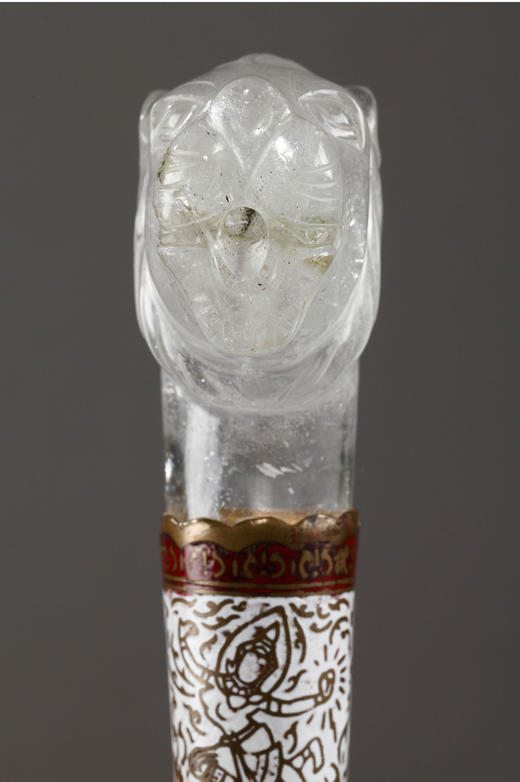 独角鹿西洋古董水晶狮首雕刻杖柄錾胎珐琅杖圈蛇纹木杖身古董手杖 商品图4