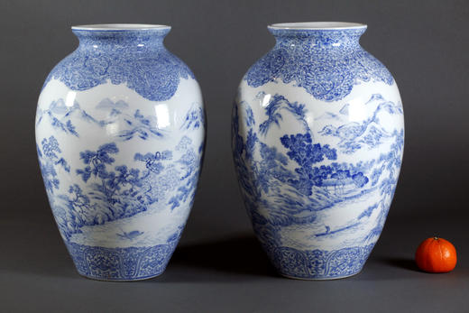 独角鹿西洋古董摆件1880年代日本出品蓝色对瓶 商品图1