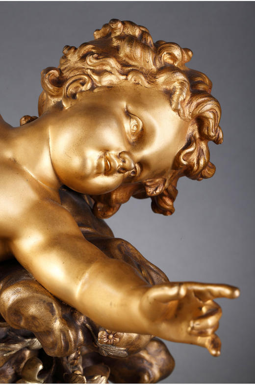 独角鹿西洋古董法国雕塑家与工坊联合丘比特主题铜鎏金雕塑摆件 商品图4