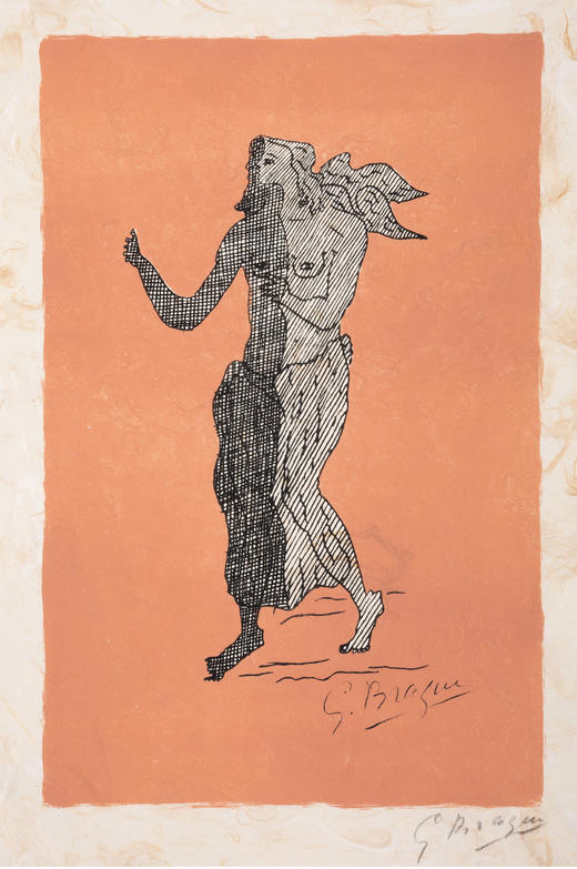 独角鹿西洋古董法国画家乔治·布拉克签名石版画粉色背景中的人物 商品图1