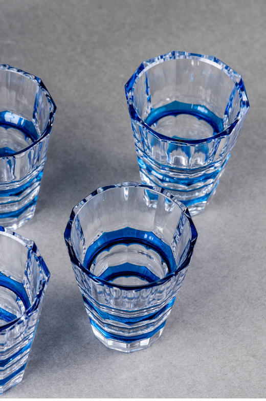 独角鹿西洋古董比利时圣朗博 VSL蓝色套色水晶手工切割酒具五件套 商品图4