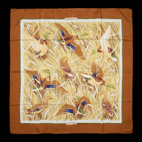 独角鹿西洋古董法国奢侈品牌设计《COLS VERTS 绿头鹅》方形丝巾