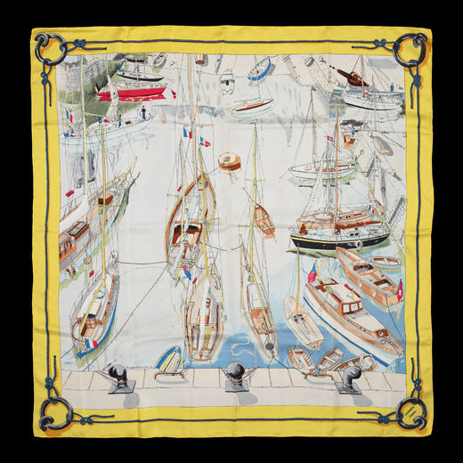 独角鹿西洋古董法国奢侈品牌BELLE ILE LE PORT美丽港口方形丝巾 商品图0