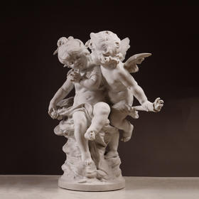 独角鹿西洋古董雕塑法国雕塑家签名丘比特与普绪克素胎瓷人物雕像