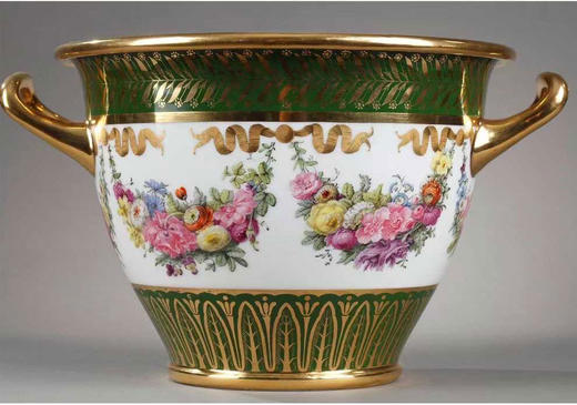 独角鹿西洋古董赛弗尔瓷器冰桶一对花卉绿釉描金伊特鲁里亚风格 商品图1