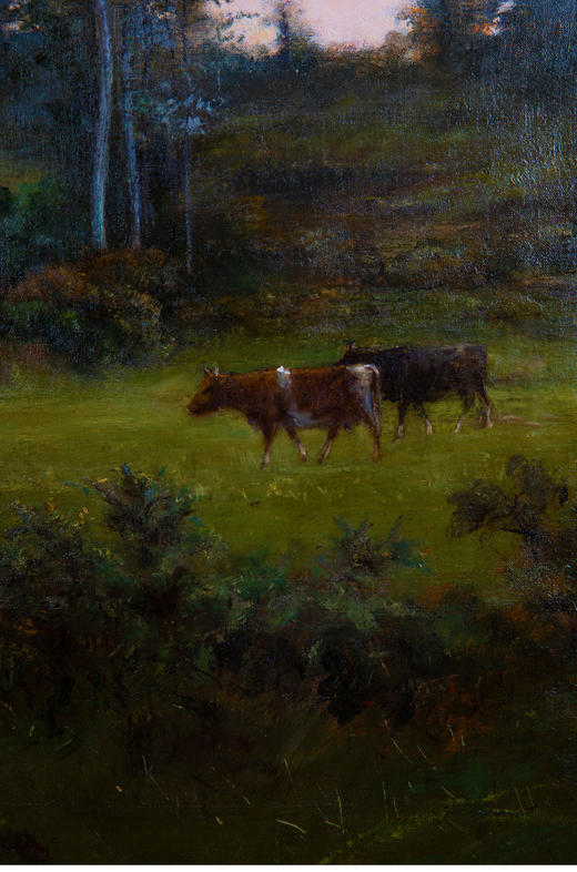 独角鹿西洋古董法国画家VILLARD签名风景布面油画《黄昏》 商品图2