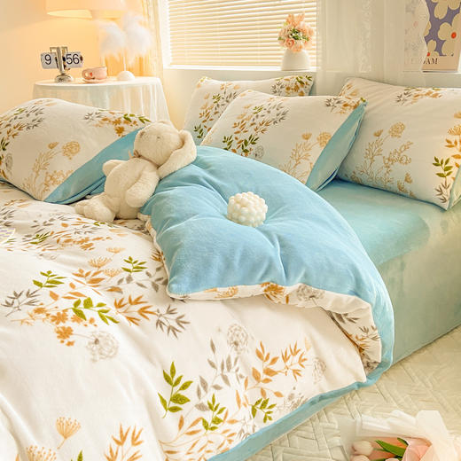 冬季牛奶绒床上用品四件套小清新法兰珊瑚绒被套加厚床单FYJ-MXG 商品图1
