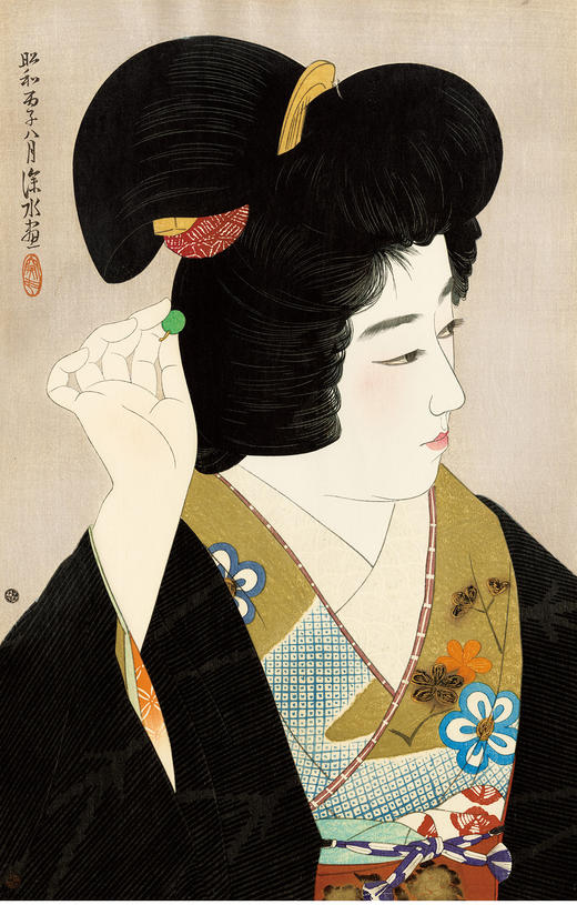 独角鹿西洋古董伊東深水签名限量版浮世绘版画现代美人集第二辑瞳 商品图1