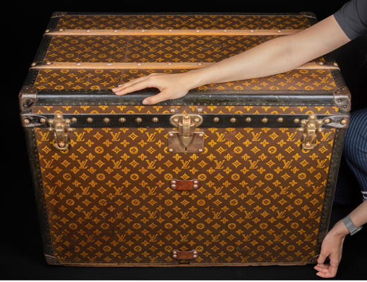 独角鹿西洋古董奢侈品牌Monogram经典老花款黑色皮革饰边方形帽箱 商品图1