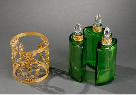 独角鹿西洋古董法国帝政风格桂冠火炬箭袋铜鎏金绿水晶香水瓶套装 商品图3