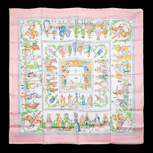 独角鹿西洋古董法国奢侈品牌设计《当代民俗服饰》主题方形丝巾 商品图0