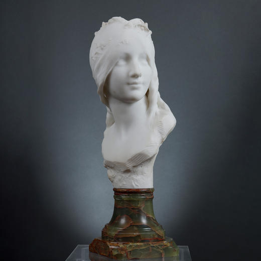 独角鹿西洋古董法国R. ROZET新艺术风格大理石雕塑《少女半身像》 商品图0