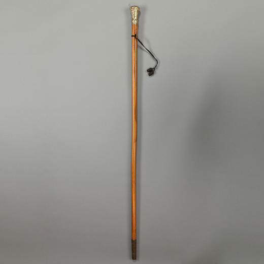 独角鹿西洋古董18世纪法国摄政时期纯银镀金杖柄白藤杖身古董手杖 商品图0