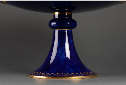 独角鹿西洋古董法国塞弗尔瓷器描⾦云朵帝王蓝釉高足果樽高足盘 商品图3