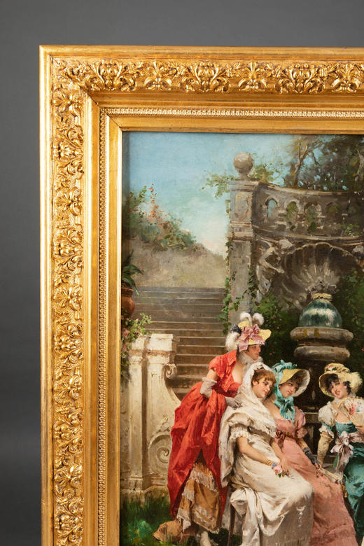 独角鹿西洋古董19世纪末意大利画家Francesco PELUSO出品油画 商品图4