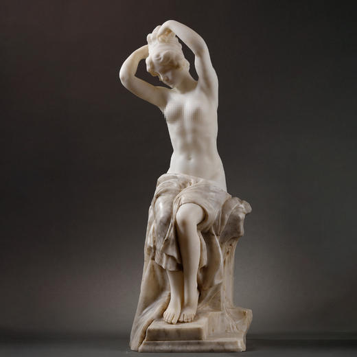 独角鹿西洋古董雕塑家G.Pugi签名出品雪花石雕塑作品《沐浴者》 商品图0