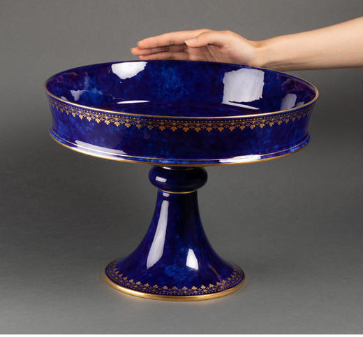 独角鹿西洋古董法国塞弗尔瓷器描⾦云朵帝王蓝釉高足果樽高足盘 商品图1