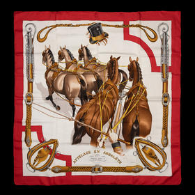 独角鹿西洋古董法国品牌ATTELAGE EN ARBALETE架马前行方形丝巾