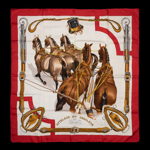 独角鹿西洋古董法国品牌ATTELAGE EN ARBALETE架马前行方形丝巾 商品图0