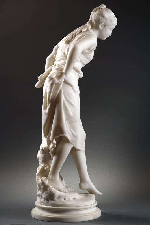 独角鹿西洋古董法国mathrin Moreau女子微笑主题雪花大理石雕像 商品图2